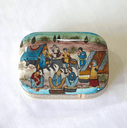 Handmade wooden trinket box featuring colorful hand-painted artwork from the Passori Collection.