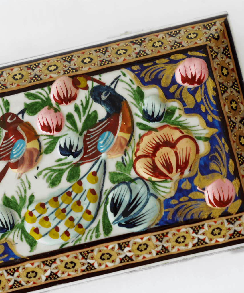 the peacock garden box – hand - painted khatam jewelry box (16 × 10 × 4.5 cm) – luxury handcrafted art by pilardi