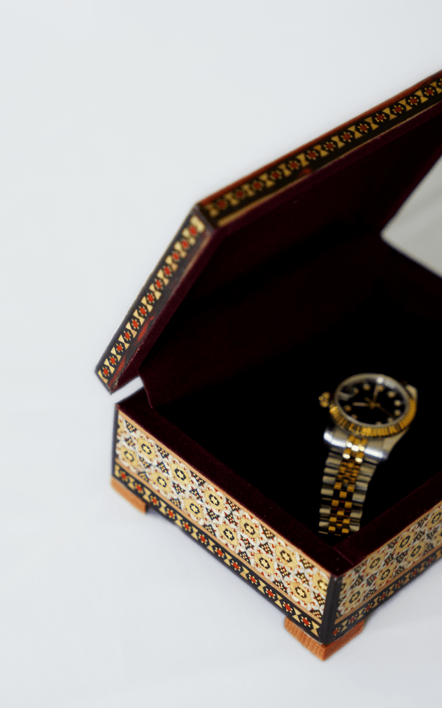 sadaf – hand - painted miniature jewelry box (14 × 10 × 4.5 cm) – luxury handcrafted art by pilardi