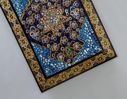 Handmade wooden jewelry box with intricate hand-painted miniature lid and traditional detailing.