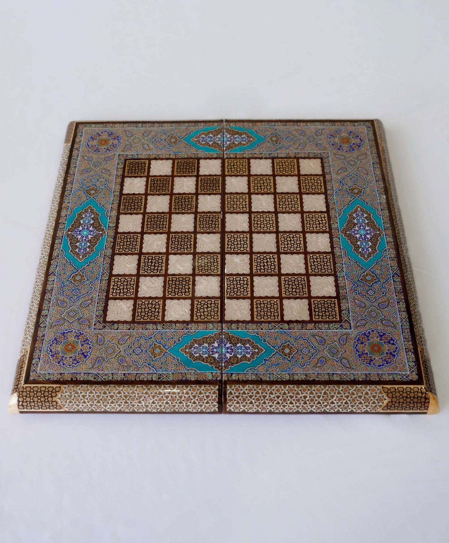 khatam chess & backgammon set – turquoise edition – luxury handcrafted art by pilardi