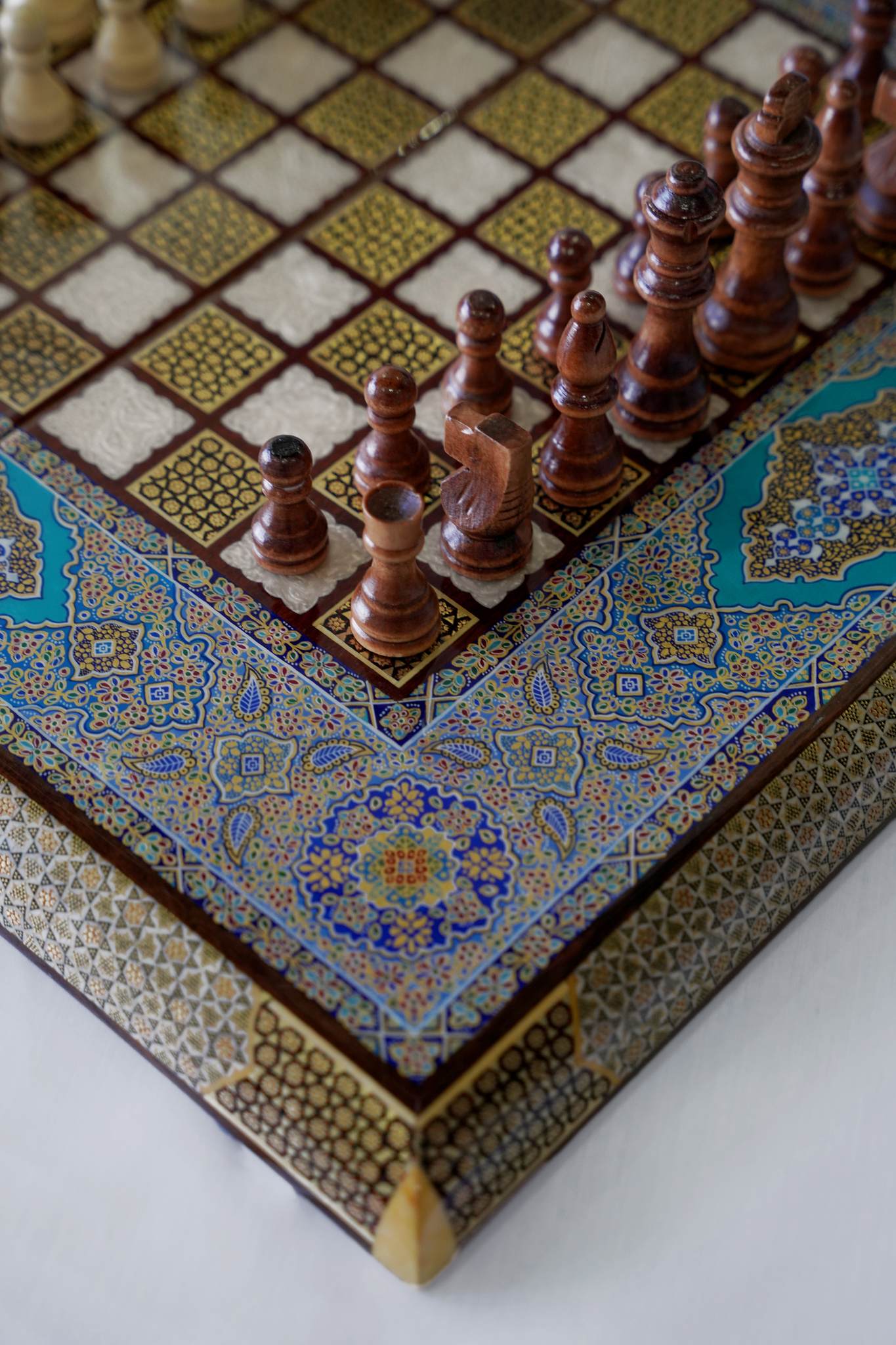 khatam chess & backgammon set – turquoise edition – luxury handcrafted art by pilardi