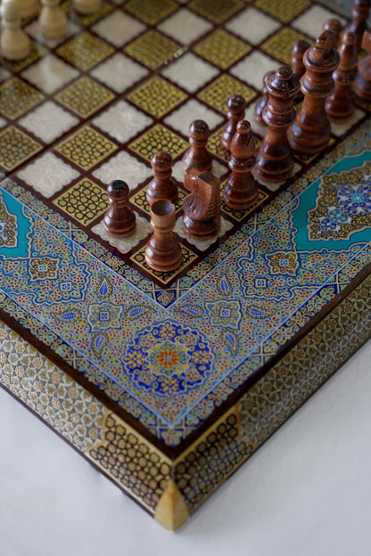 Khatam Chess & Backgammon Set – Turquoise Edition – Luxury Handcrafted Art by Pilardi
