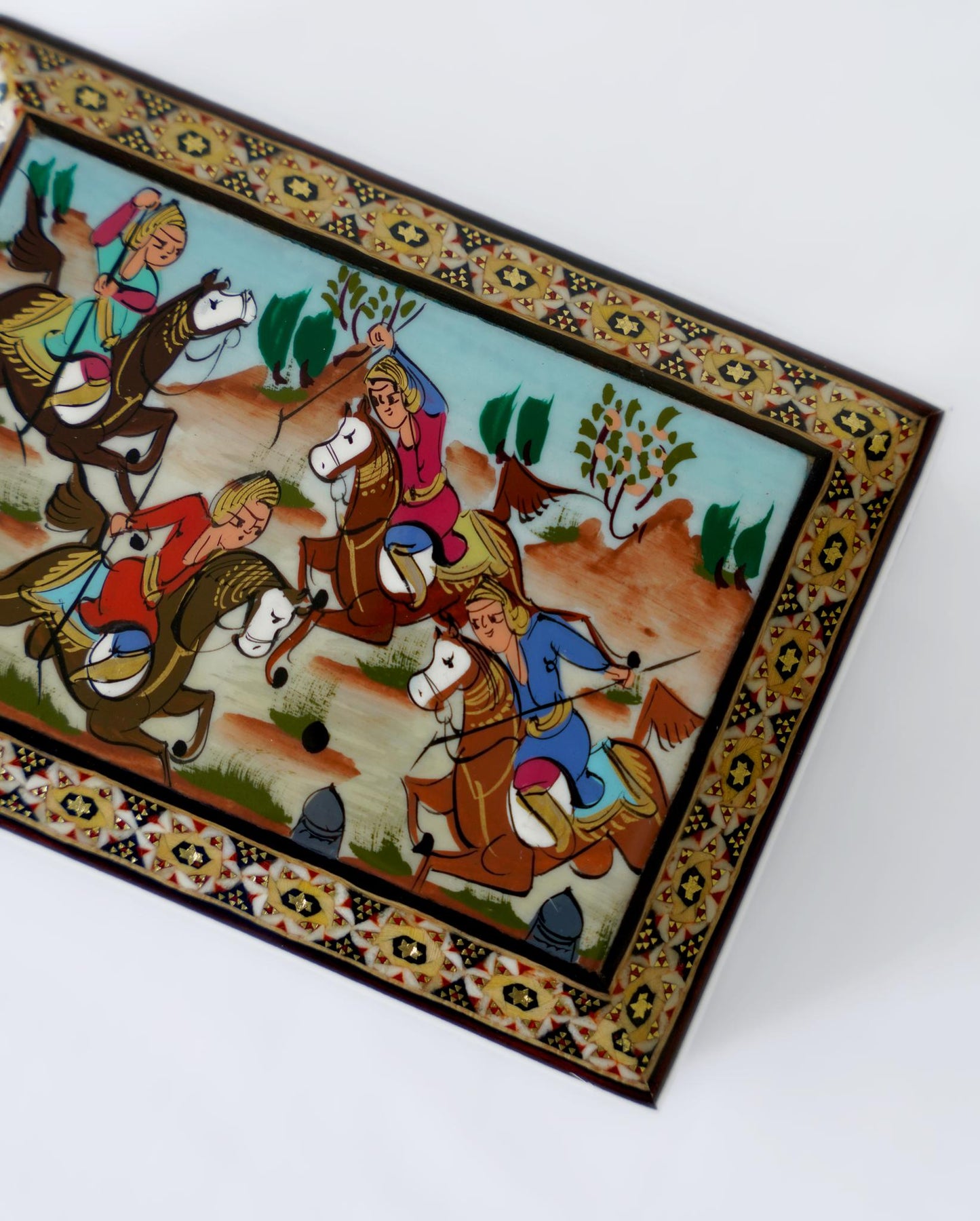 handmade wooden jewelry box – polo riders (14 × 10 × 4.5 cm) – luxury handcrafted art by pilardi
