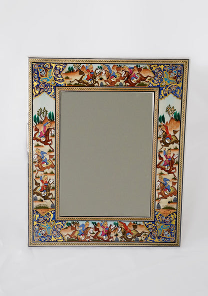 Hand-Painted Polo Scene Mirror – Indigo (33.5×28 cm) – Luxury Handcrafted Art by Pilardi