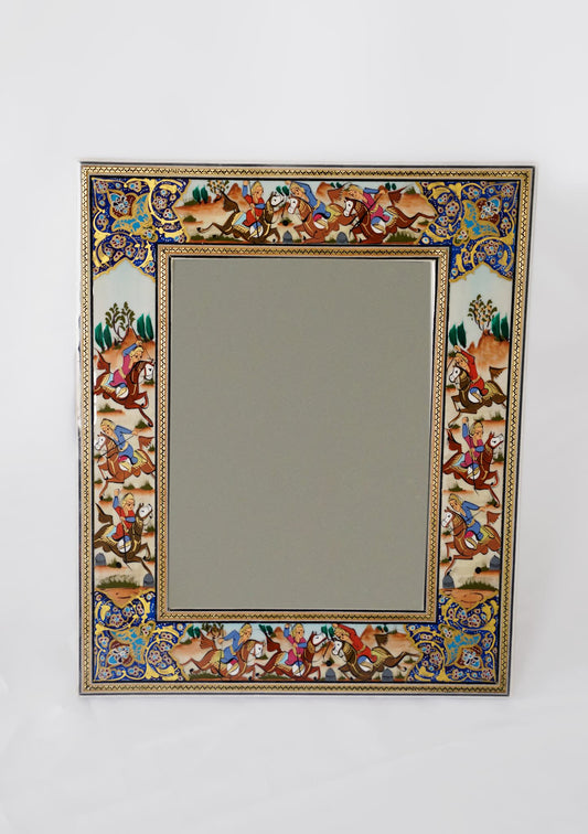Hand-Painted Polo Scene Mirror – Indigo (33.5×28 cm) – Luxury Handcrafted Art by Pilardi