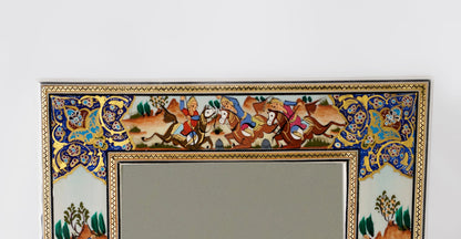 Hand-Painted Polo Scene Mirror – Indigo (33.5×28 cm) – Luxury Handcrafted Art by Pilardi