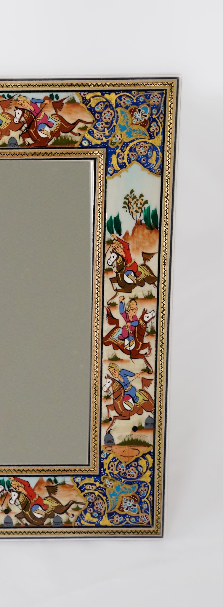 hand-painted polo scene mirror – indigo (33.5×28 cm) – luxury handcrafted art by pilardi