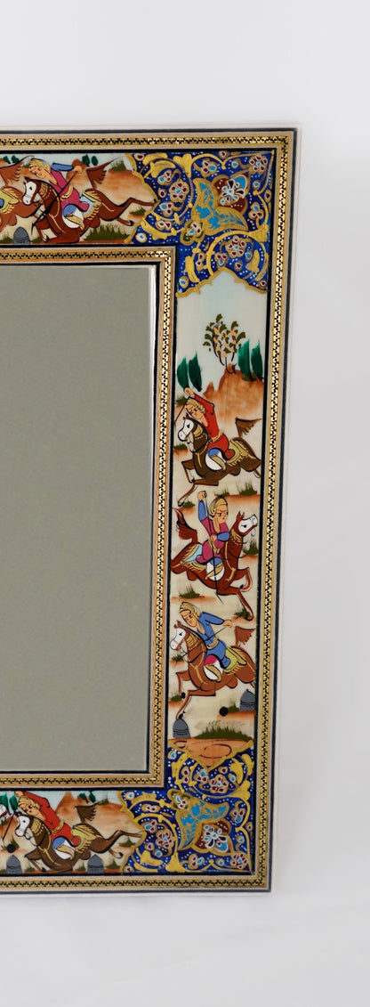 Hand-Painted Polo Scene Mirror – Indigo (33.5×28 cm) – Luxury Handcrafted Art by Pilardi