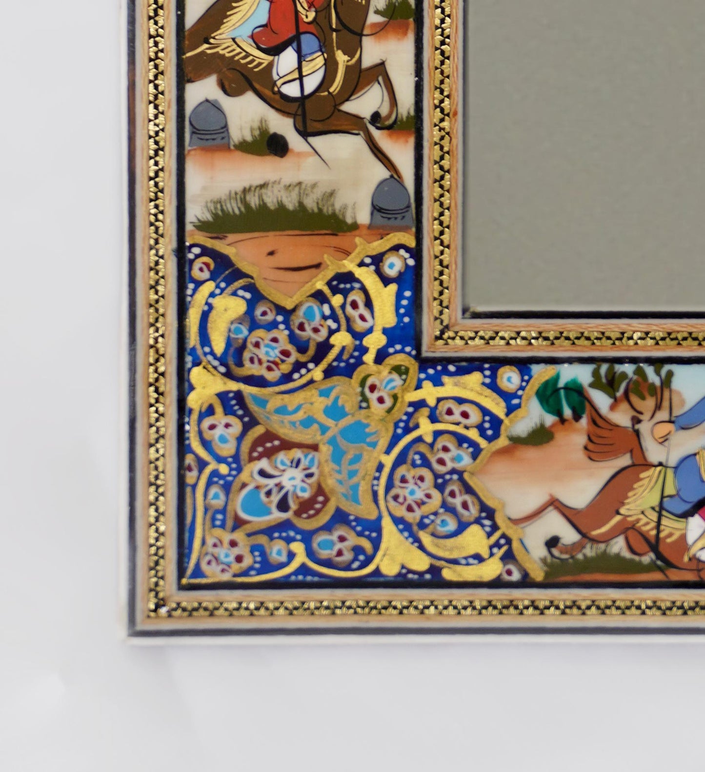 hand-painted polo scene mirror – indigo (33.5×28 cm) – luxury handcrafted art by pilardi