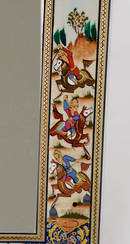 Hand-Painted Polo Scene Mirror – Indigo (33.5×28 cm) – Luxury Handcrafted Art by Pilardi