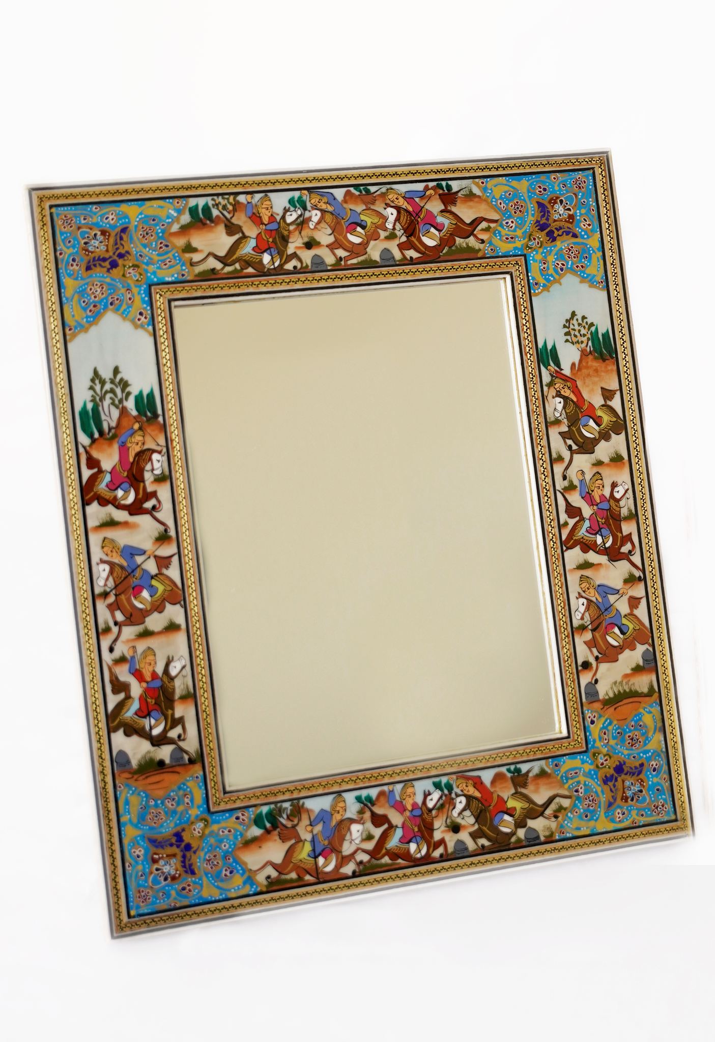 hand-painted polo scene mirror – turquoise (33.5×28 cm) – luxury handcrafted art by pilardi