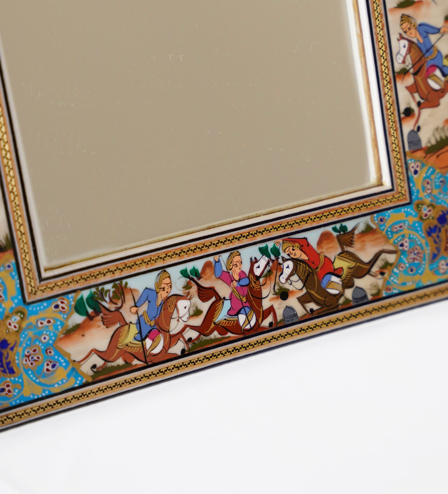 Hand-Painted Polo Scene Mirror – Turquoise (33.5×28 cm) – Luxury Handcrafted Art by Pilardi