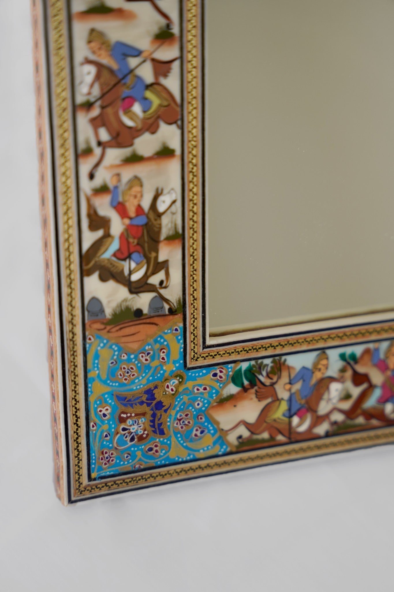 Hand-Painted Polo Scene Mirror – Turquoise (33.5×28 cm) – Luxury Handcrafted Art by Pilardi