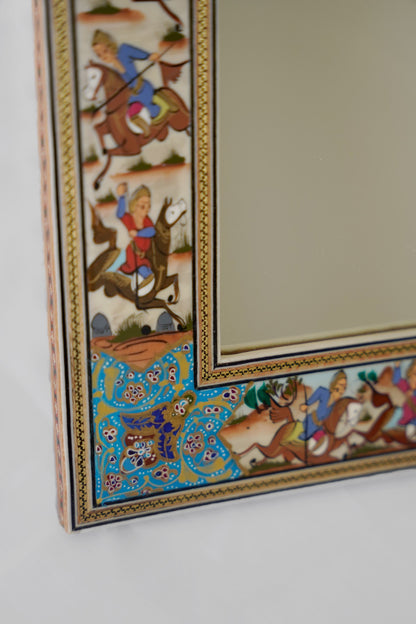 Hand-Painted Polo Scene Mirror – Turquoise (33.5×28 cm) – Luxury Handcrafted Art by Pilardi