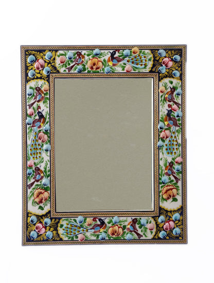 Hand-Painted Relief Mirror – Bird & Bloom Blue (34×28 cm) – Luxury Handcrafted Art by Pilardi