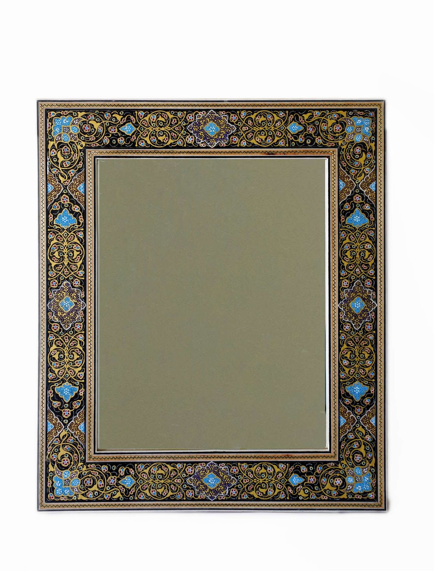 hand-painted tazhib mirror – black & gold (40 × 34 cm) – luxury handcrafted art by pilardi