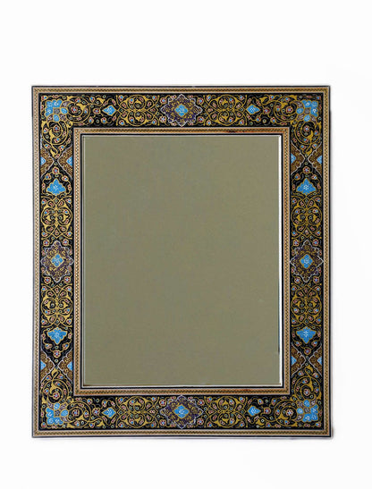 Hand-Painted Tazhib Mirror – Black & Gold (40 × 34 cm) – Luxury Handcrafted Art by Pilardi