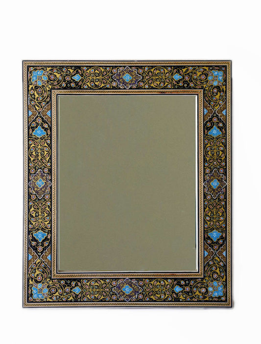 Hand-Painted Tazhib Mirror – Black & Gold (40 × 34 cm) – Luxury Handcrafted Art by Pilardi
