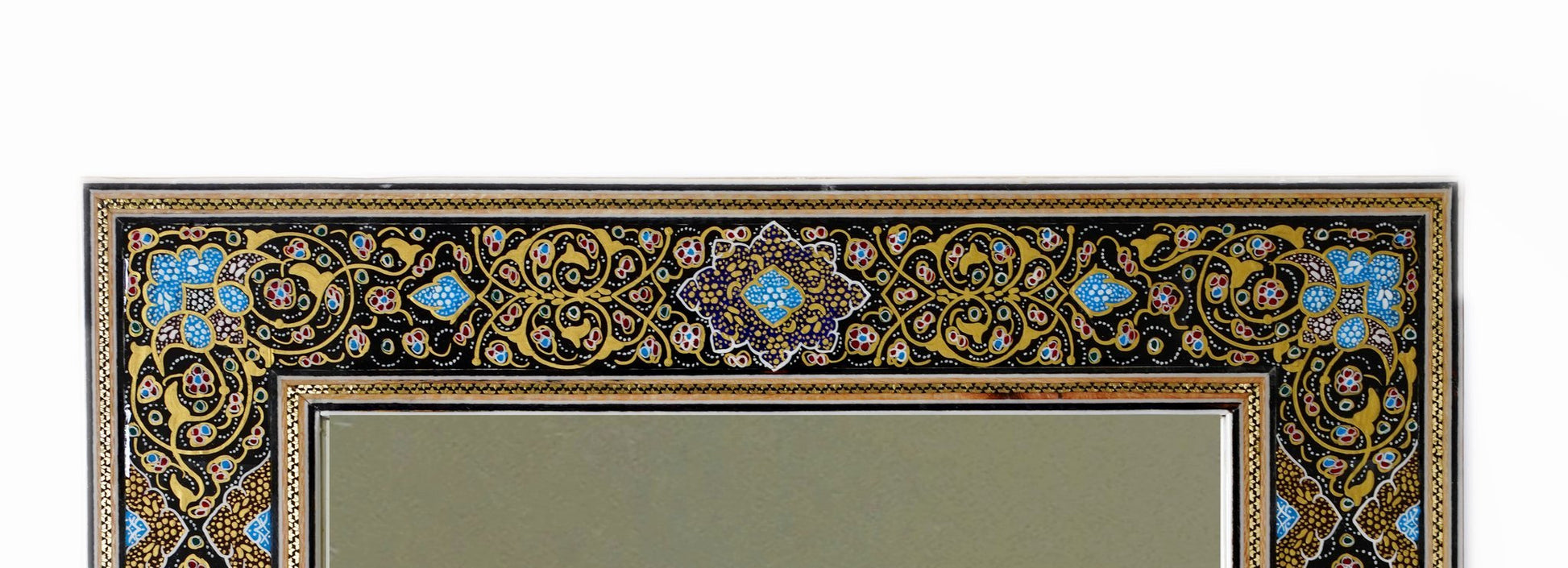 Hand-Painted Tazhib Mirror – Black & Gold (40 × 34 cm) – Luxury Handcrafted Art by Pilardi