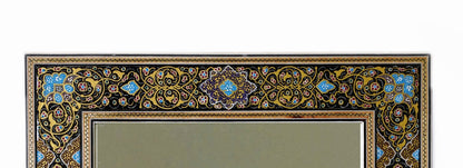 Hand-Painted Tazhib Mirror – Black & Gold (40 × 34 cm) – Luxury Handcrafted Art by Pilardi