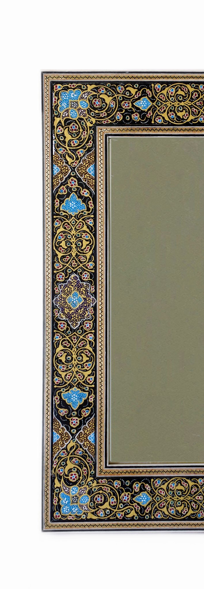 Hand-Painted Tazhib Mirror – Black & Gold (40 × 34 cm) – Luxury Handcrafted Art by Pilardi
