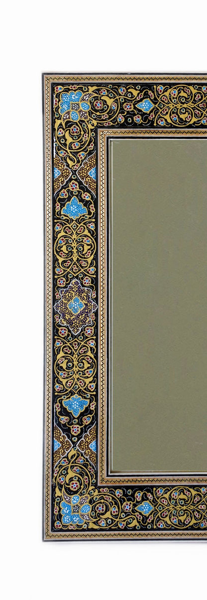 Hand-Painted Tazhib Mirror – Black & Gold (40 × 34 cm) – Luxury Handcrafted Art by Pilardi