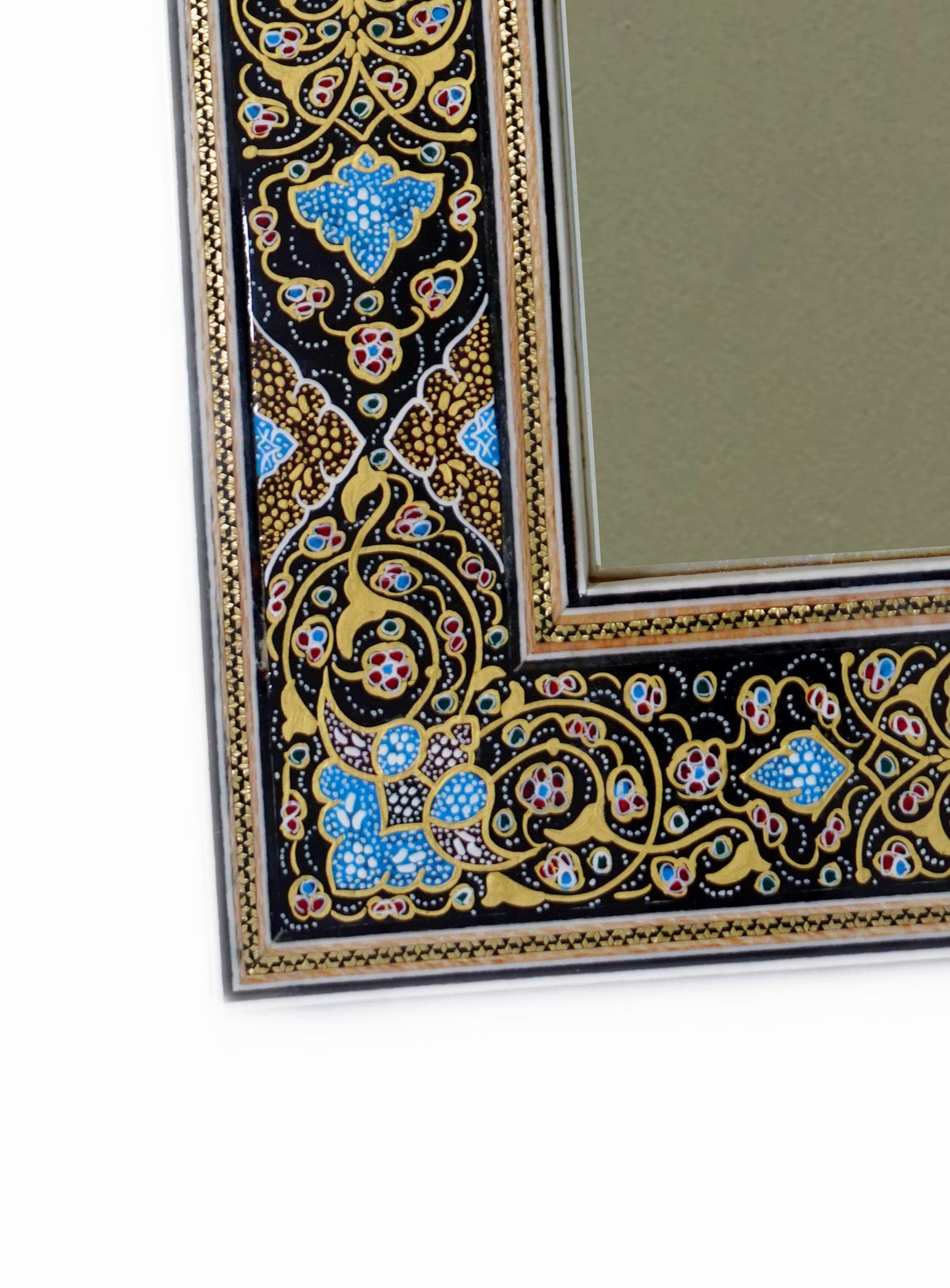 Hand-Painted Tazhib Mirror – Black & Gold (40 × 34 cm) – Luxury Handcrafted Art by Pilardi