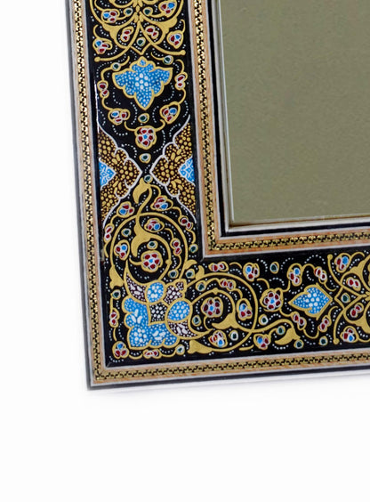 Hand-Painted Tazhib Mirror – Black & Gold (40 × 34 cm) – Luxury Handcrafted Art by Pilardi