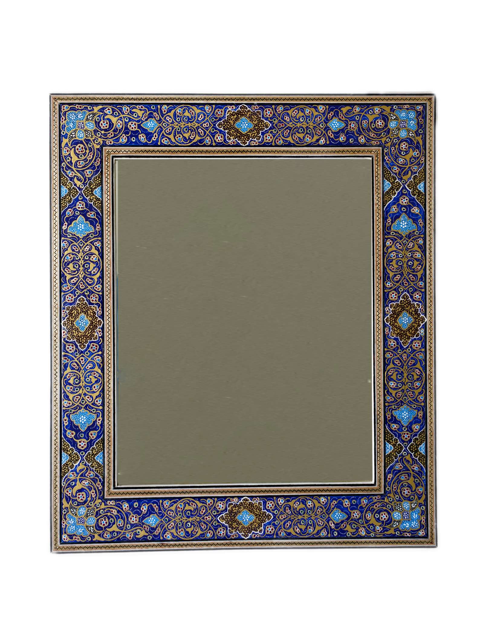 Hand-Painted Tazhib Mirror – Indigo (40.5 × 34.5 cm) – Luxury Handcrafted Art by Pilardi