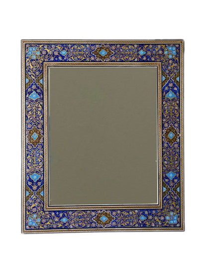 Hand-Painted Tazhib Mirror – Indigo (40.5 × 34.5 cm) – Luxury Handcrafted Art by Pilardi
