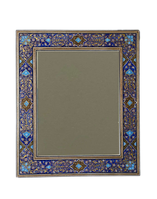 Hand-Painted Tazhib Mirror – Indigo (40.5 × 34.5 cm) – Luxury Handcrafted Art by Pilardi