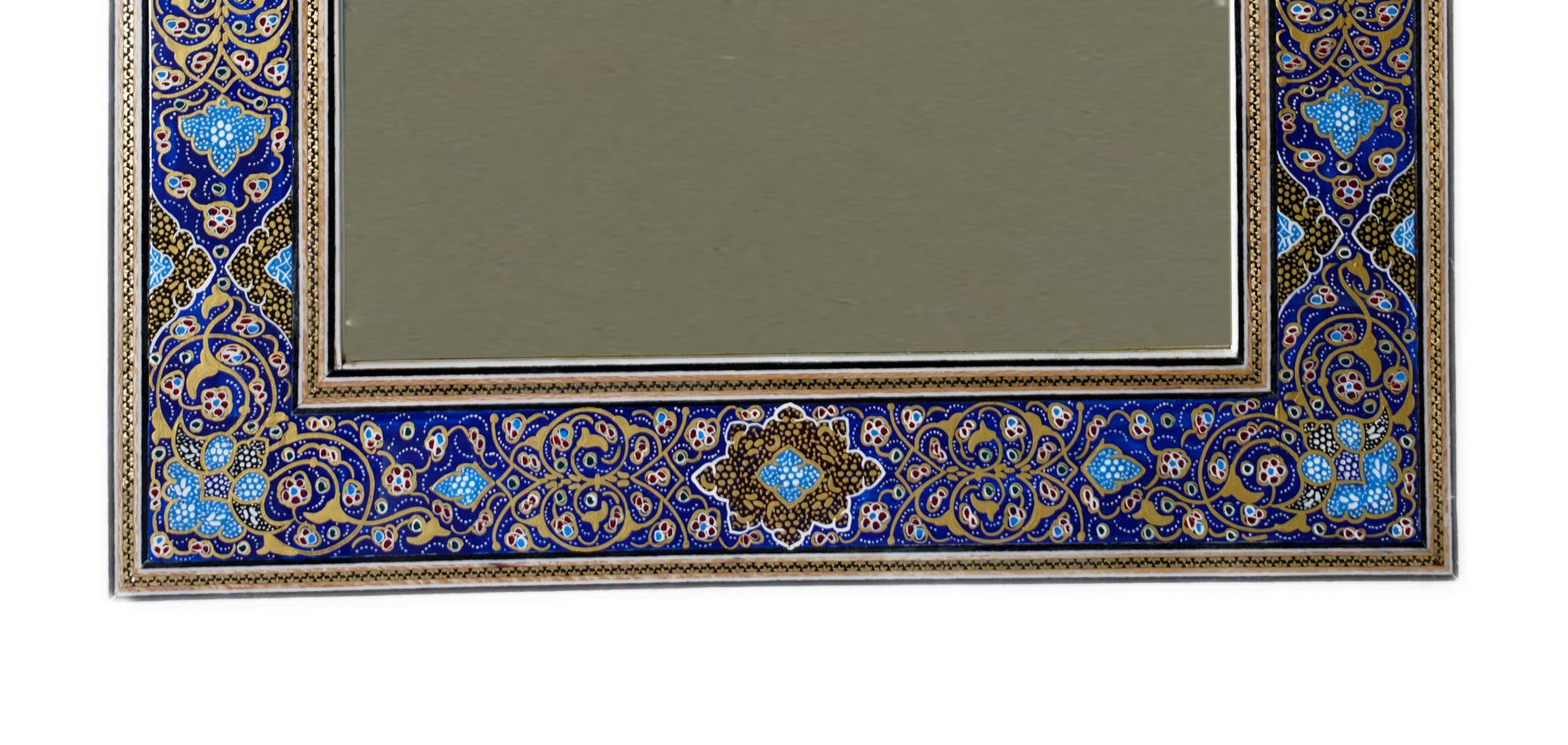 Hand-Painted Tazhib Mirror – Indigo (40.5 × 34.5 cm) – Luxury Handcrafted Art by Pilardi