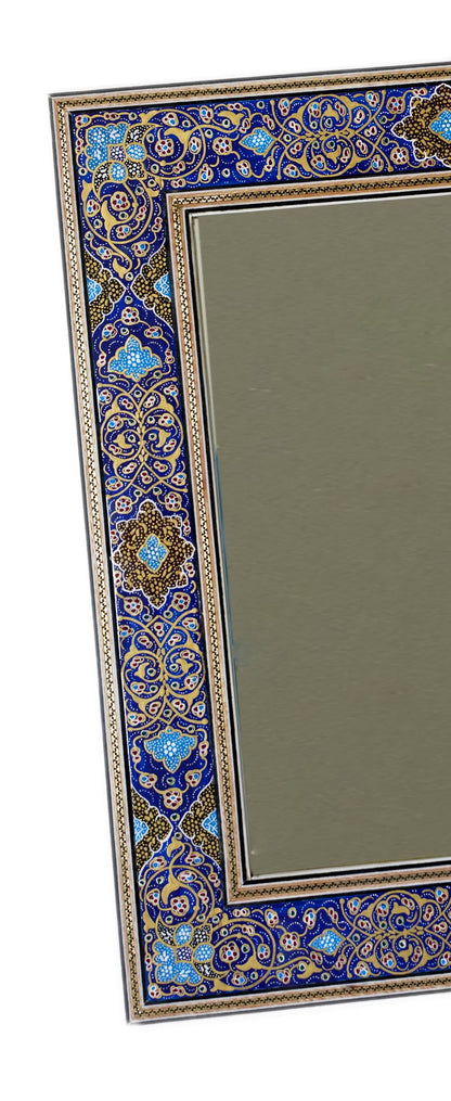 Hand-Painted Tazhib Mirror – Indigo (40.5 × 34.5 cm) – Luxury Handcrafted Art by Pilardi