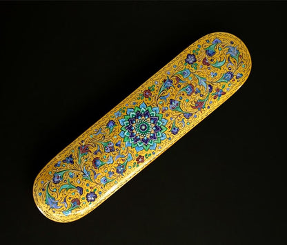 Golden Mina – Hand-Painted Wooden Box | Decorative Khatam-Inspired Pen or Jewelry Holder | Gift Box, Keepsake Storage