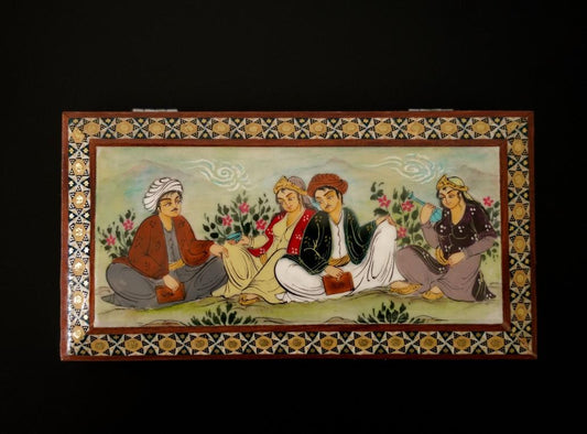 Leili o Majnoun – Hand-Painted Jewelry Box, Persian Miniature Art (21×11×5 cm)