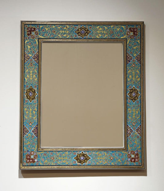 Handmade Tazhib Mirror – Turquoise| 40.5×34.5 cm