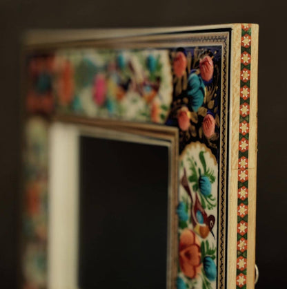 Hand-Painted Mirror with Relief Enamel Frame – Bird & Bloom Design (28×23 cm) Pink flowers