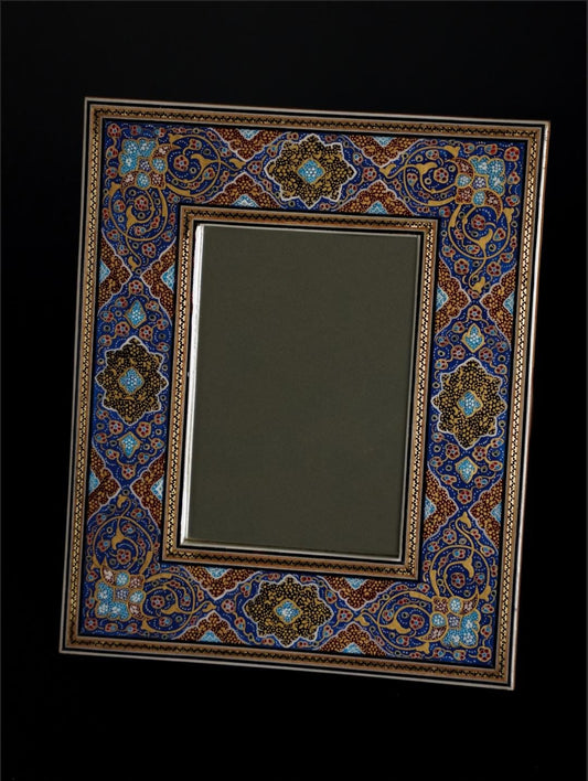 Handmade Tazhib Mirror – Indigo | 28×23 cm