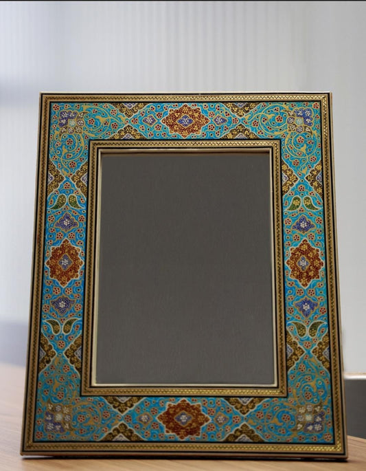Handmade Tazhib Mirror – Turquoise | 34×28 cm