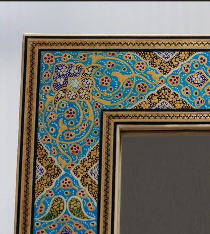 Handmade Tazhib Mirror – Turquoise | 34×28 cm
