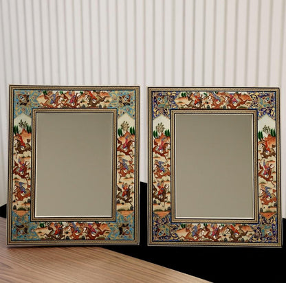 Handmade Polo Scene Mirror – Indigo | 33.5×28 cm