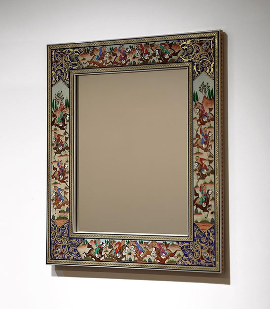 Handmade Polo Scene Mirror – Indigo| 40×34.5cm