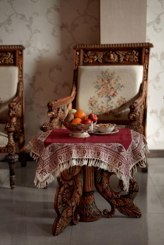 Handmade Block-Printed Tablecloth – Pomegranate Red 80×80 cm