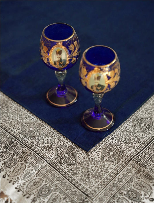 Handmade Block-Printed Tablecloth – Indigo 80×80 cm