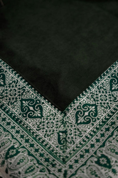 Handmade Block-Printed Tablecloth – Green 80×80 cm