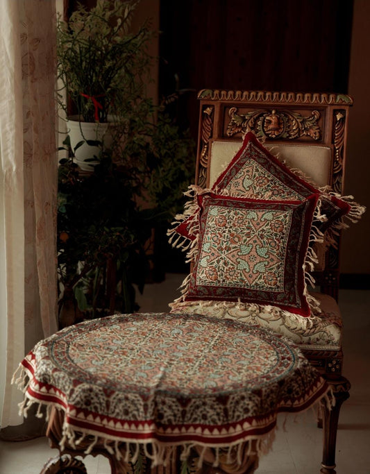 Handmade Block-Printed Round Tablecloth | 81 cm Diameter
