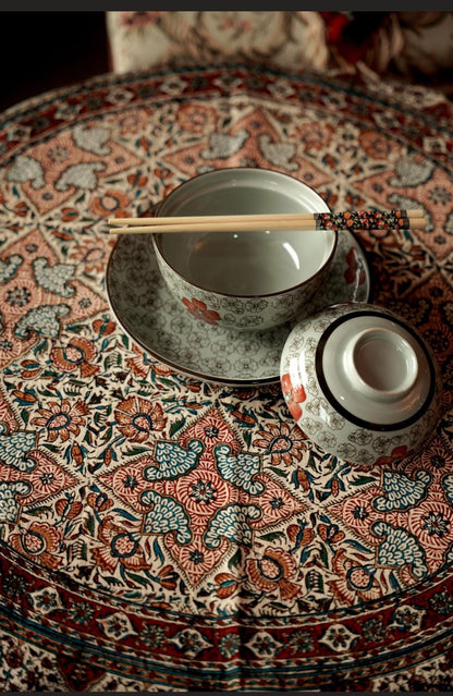 Handmade Block-Printed Round Tablecloth | 81 cm Diameter