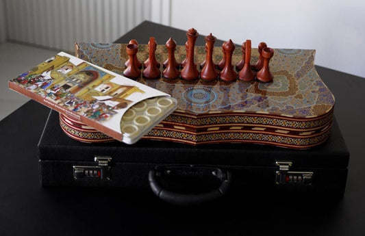 Tazhib – Handmade Persian Chess & Backgammon Set with Shamseh Motifs