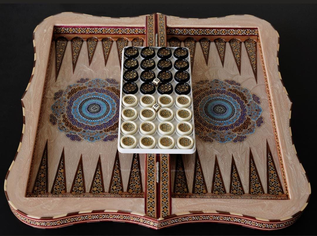 tazhib – handmade persian chess & backgammon set with shamseh motifs
